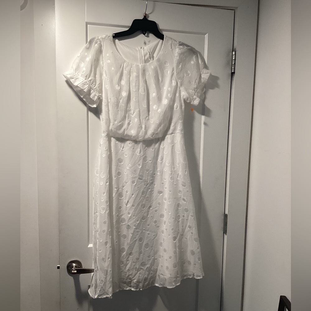 NWOT NY Collection Short‎ Sleeve Belted Swiss Dot Dress Size Petite Large